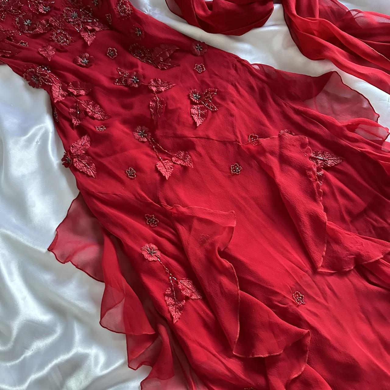 Red gorgeous fashion classy pretty exquisite beaded long chiffon ruffles handmade custom ball gown evening dress party dress gh3548