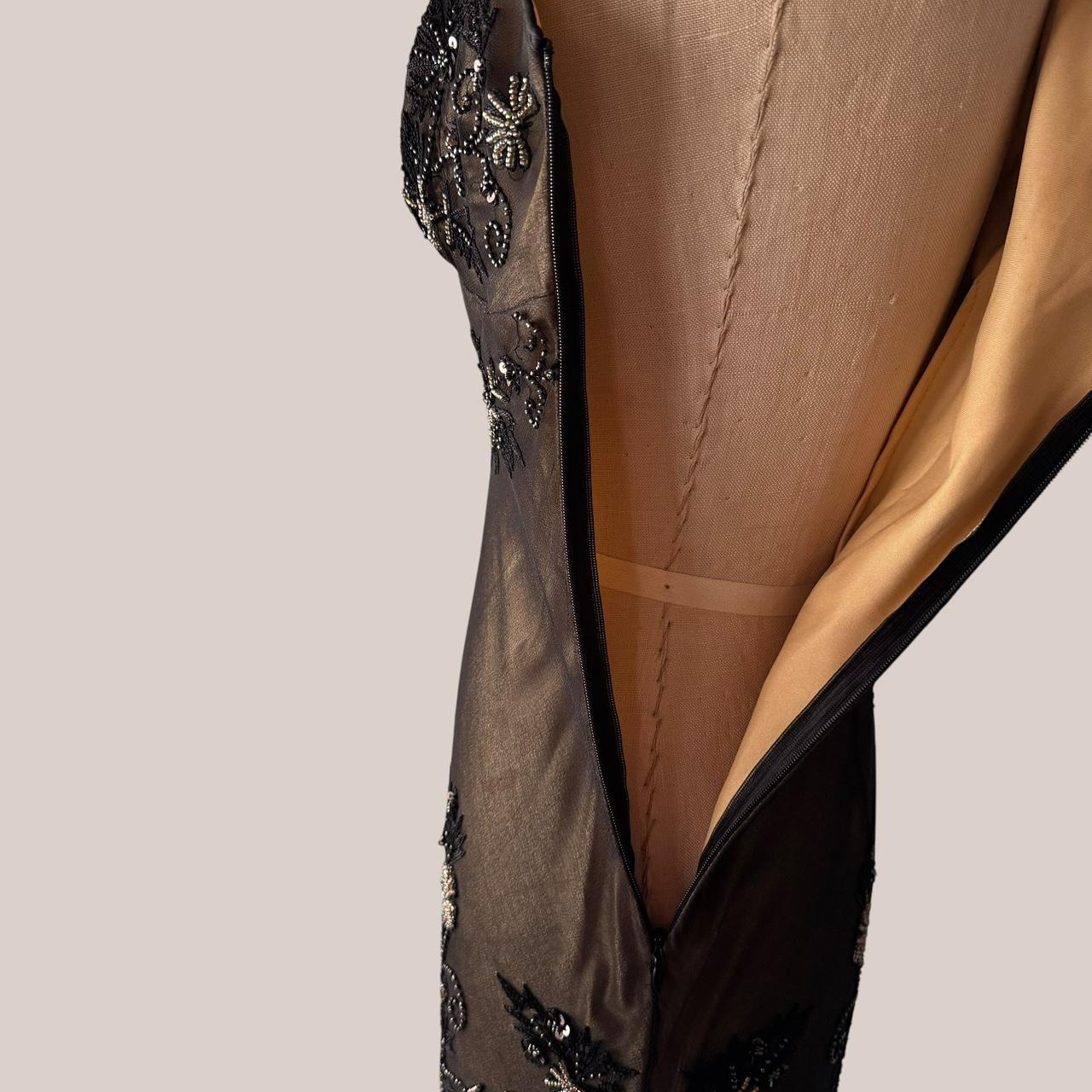 Brown Black Retro Elegant Stunning Exquisite Beaded Long Chiffon Ball Gown Evening Gown Party Dress Prom Gown gh3897