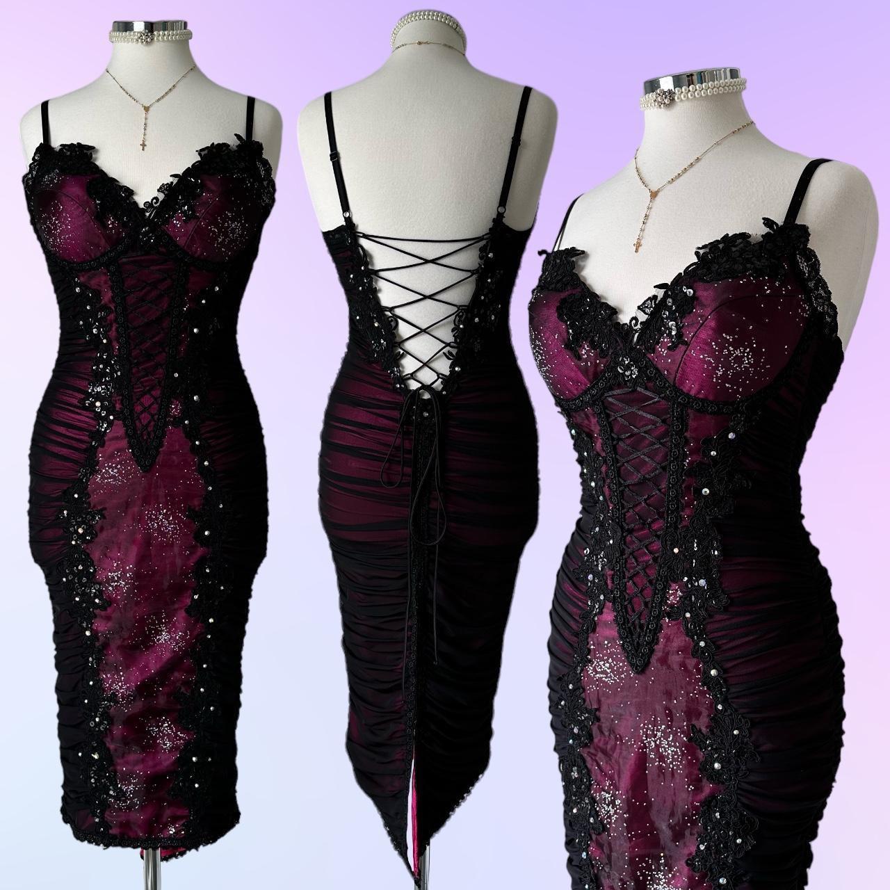 Berry pink stunning vintage fashion pleated mesh midi length elegant lace ball gown evening dress birthday party dress prom dress gh3643
