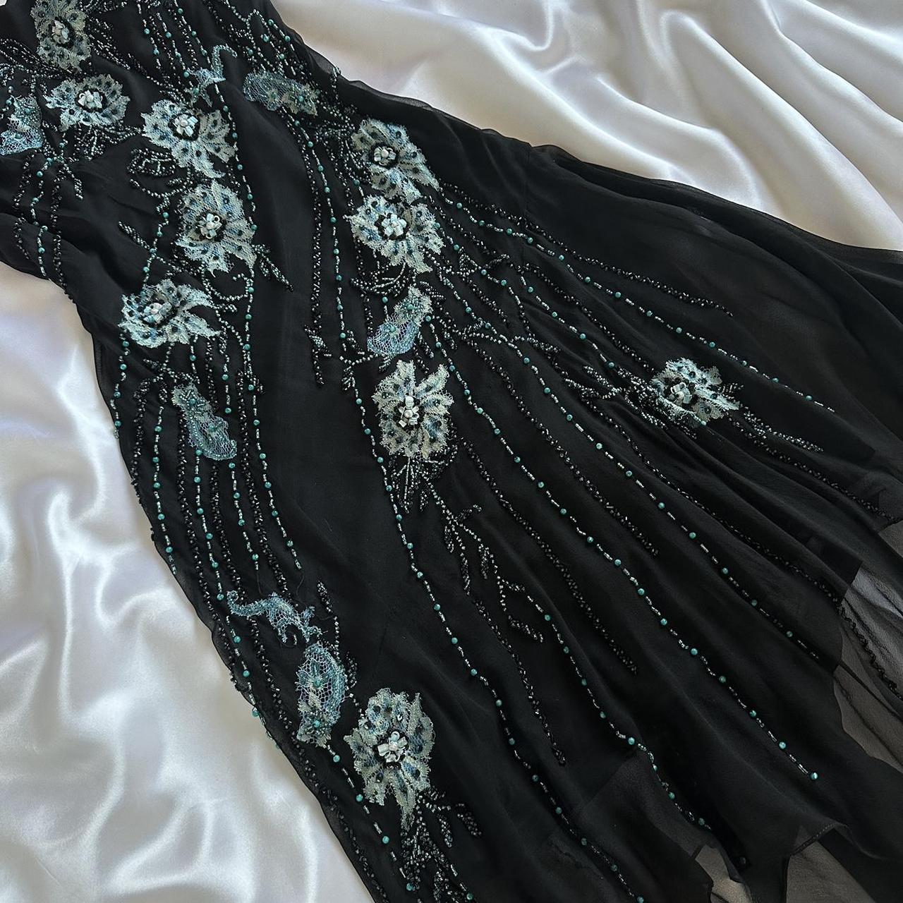 Black gorgeous fashion elegant exquisite green floral beading spaghetti straps long chiffon ball gown evening dress party dress prom dress gh3639