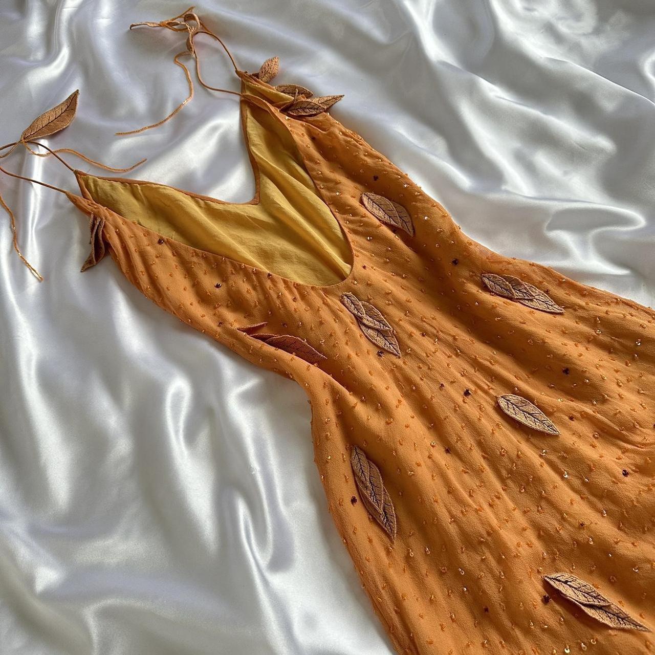 Orange gorgeous retro fashion elegant exquisite leaf beading spaghetti strap long chiffon ball gown evening dress birthday party dress prom dress gh3642
