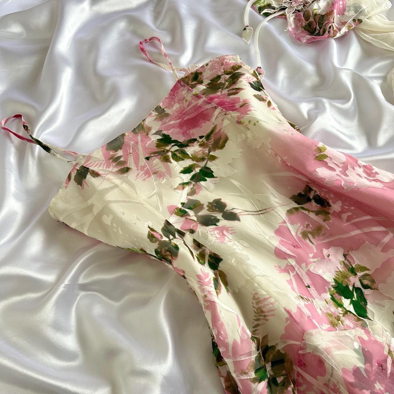Pink Gorgeous Lightweight Delicate Floral Spaghetti Straps Long Chiffon Ball Gown Evening Dress Party Dress gh3337