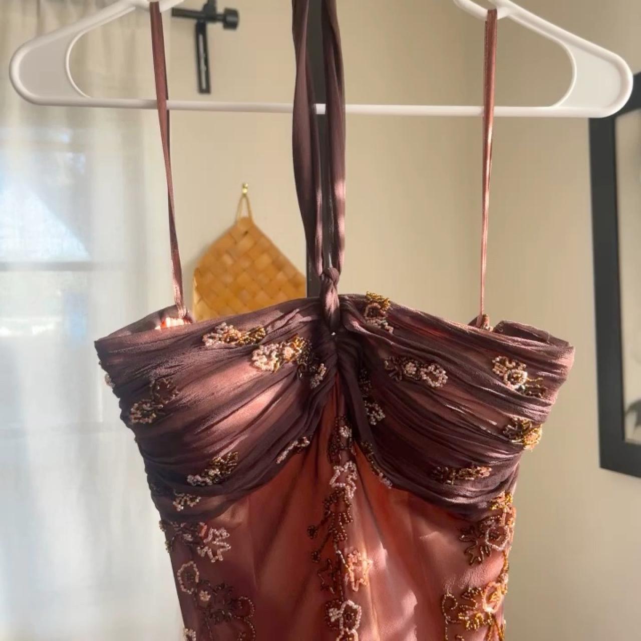 Vintage Peach and Brown Floral Beaded Fairy Short Homecoming Dress Prom Dress Evening Dress Party Dress gh4298