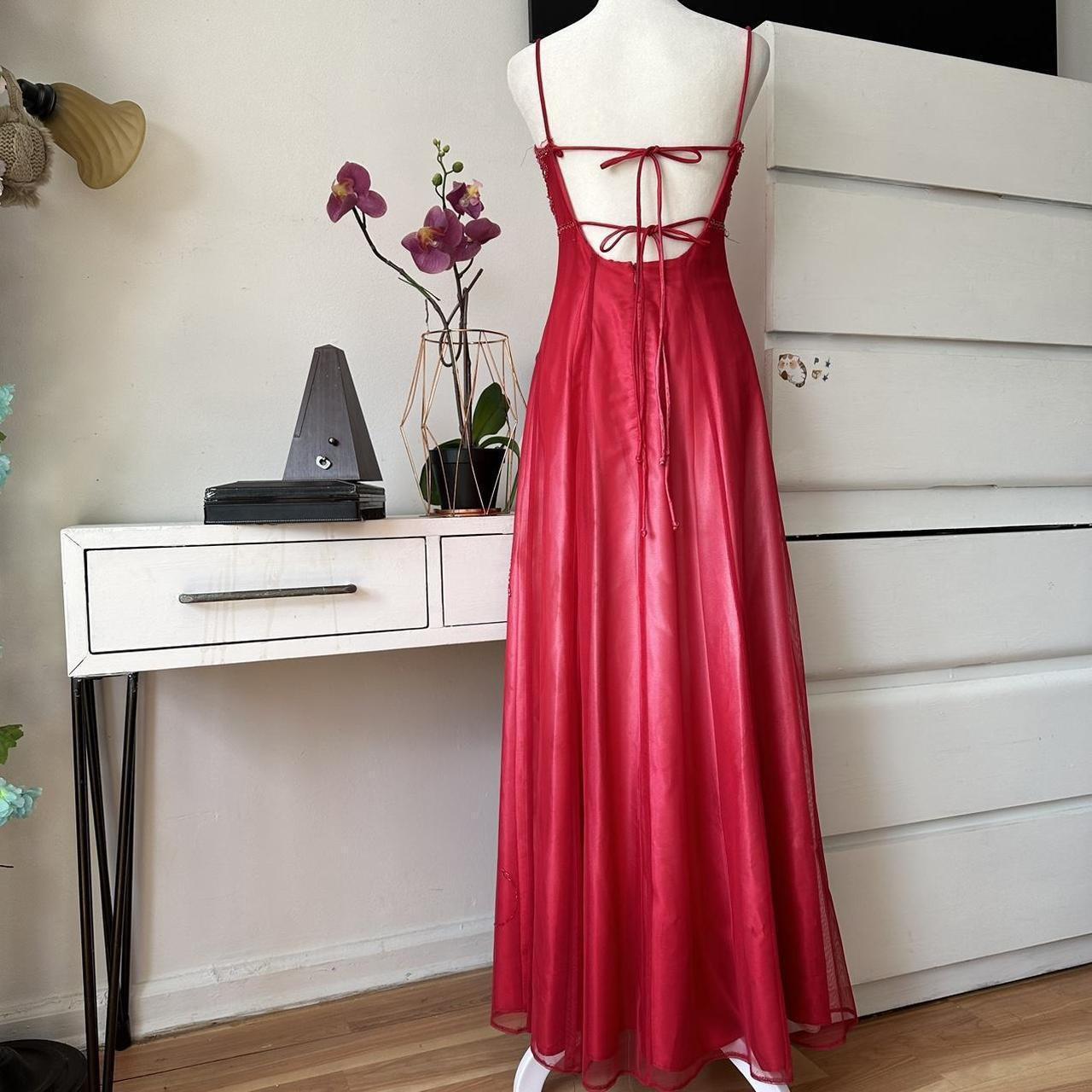 Red Pink Gradient Retro Shiny Fashion Stunning Elegant Delicate Floral Beaded Backless Lace Up Long Tulle Formal Prom Dress Evening Gown Birthday Party Gown Prom Gown Graduation Gown gh3887