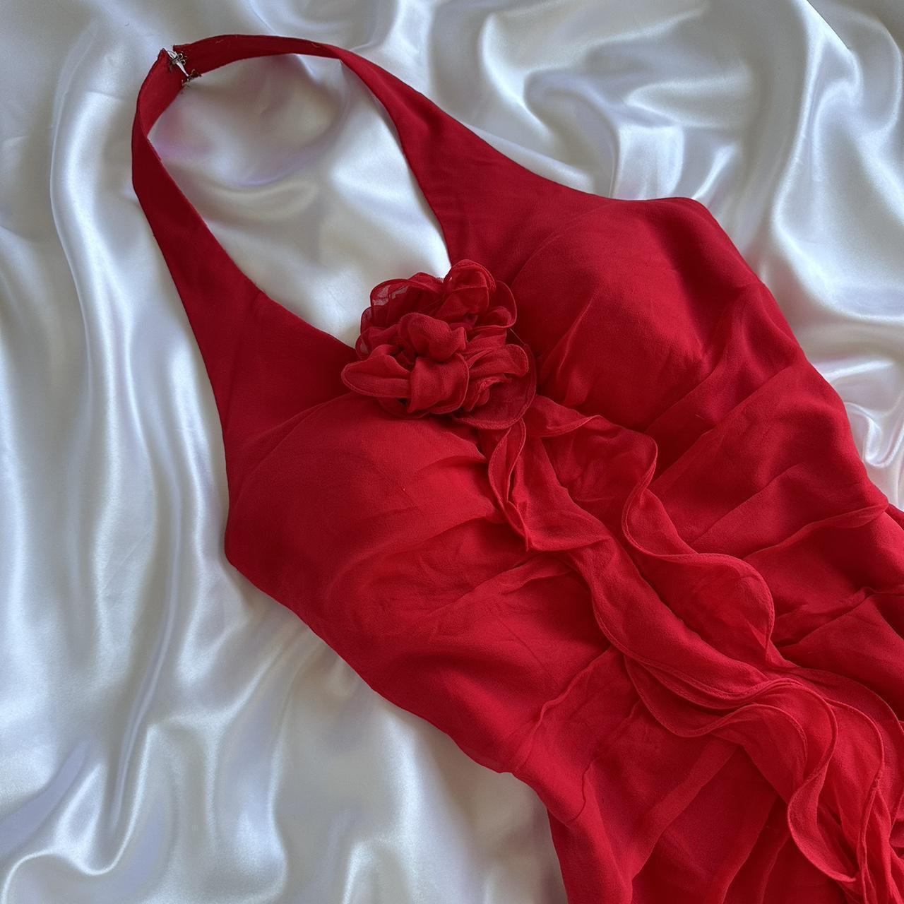 Red beautiful fashion unique elegant floral sling long chiffon tassel ruffle prom dress evening dress party dress gh3561