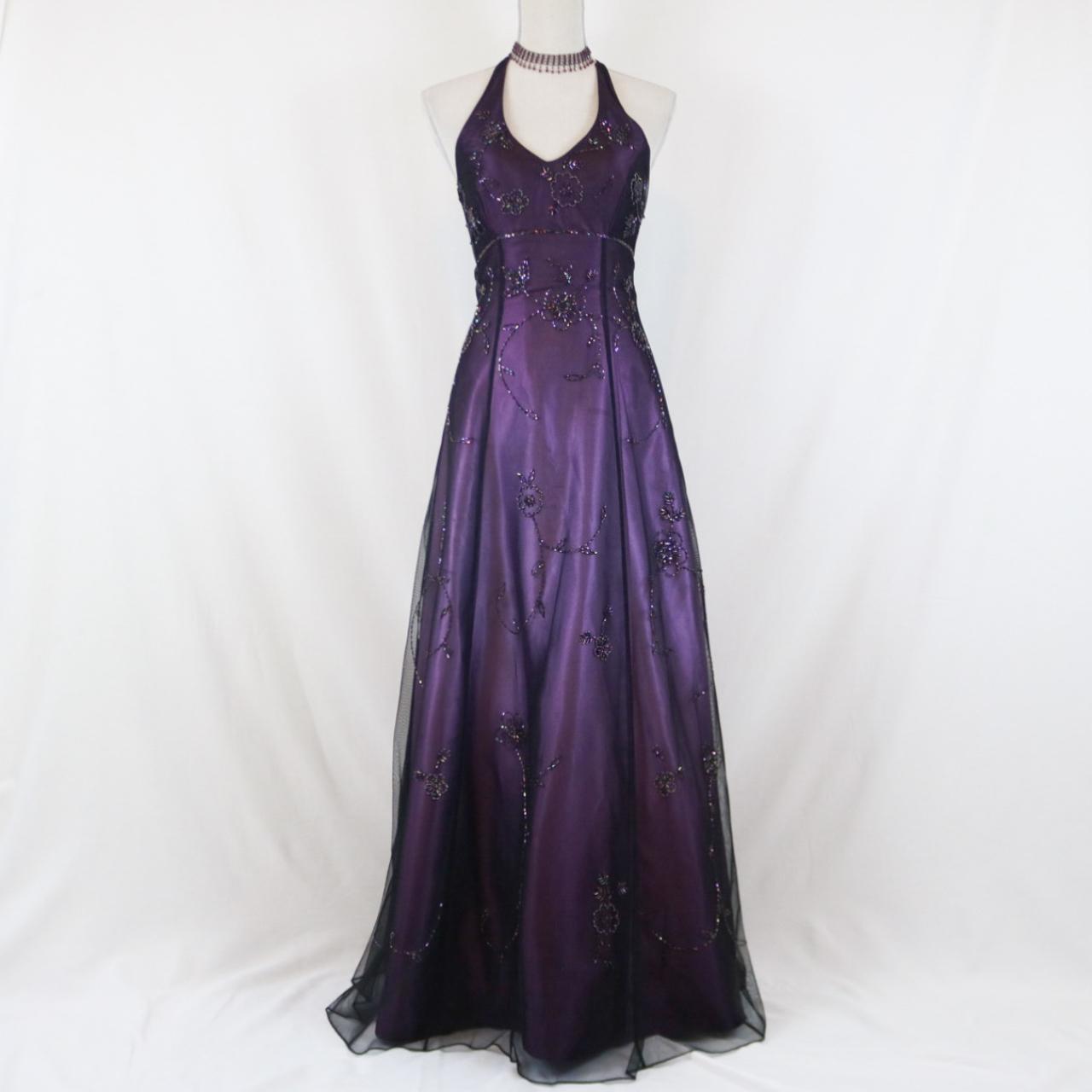 Purple Vintage Fashion Ombre Beaded Empire Waist Halter Long Elegant Prom Gown Evening Gown Party Dress gh3603
