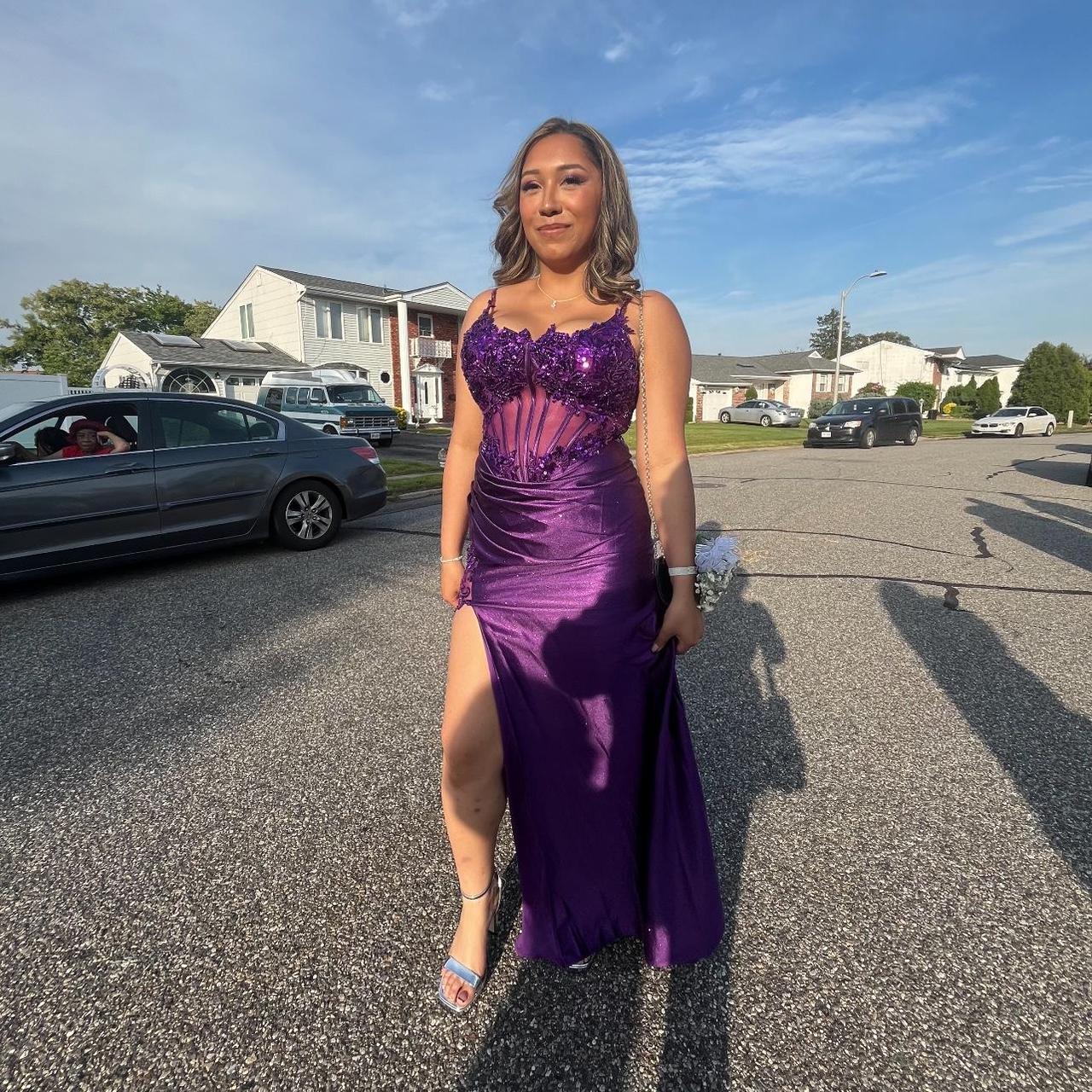 Blue fashion small V-neck exquisite floral beaded spaghetti strap fairy long satin floor-length small train chiffon ball gown evening dress party dress wedding guest dress graduation dress prom dress mother of the bride dress gh3982