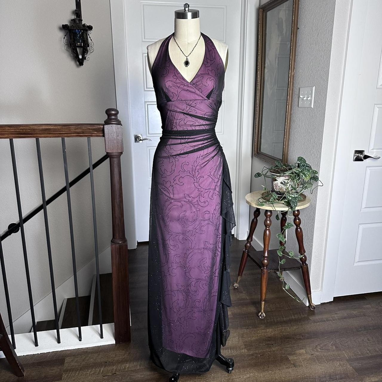 Purple Vintage Fashion Elegant Exquisite Floral Beading Long Black Tulle Ruffle Spaghetti Strap Ball Gown Evening Dress Party Dress Prom Dress gh3678