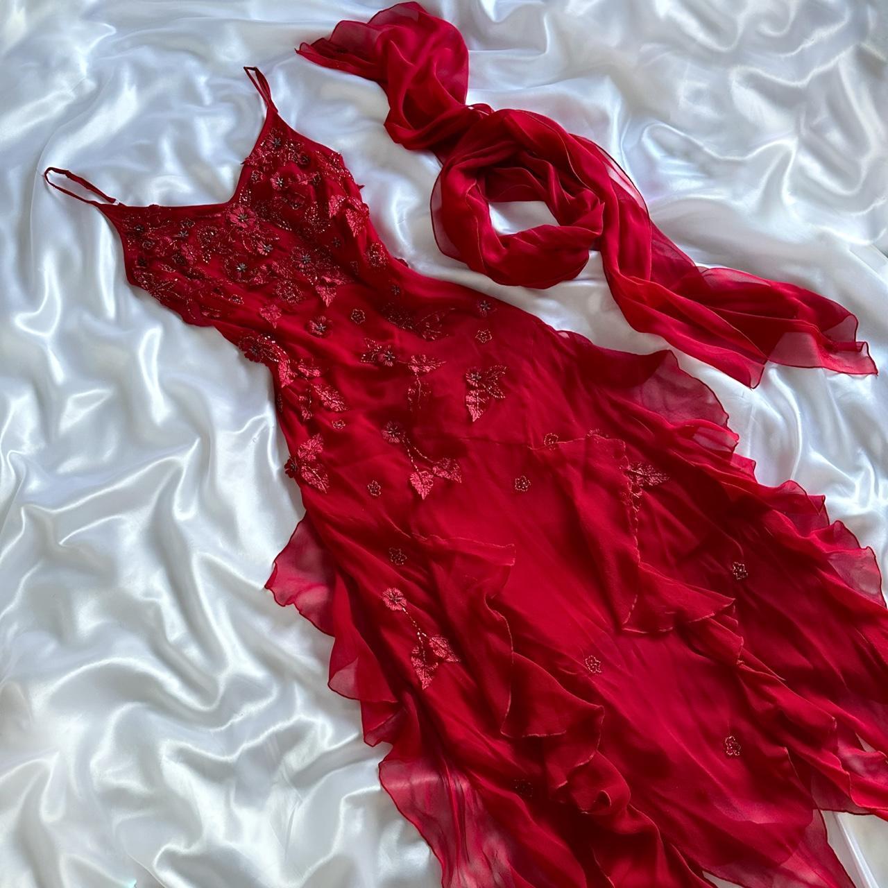 Red gorgeous fashion classy pretty exquisite beaded long chiffon ruffles handmade custom ball gown evening dress party dress gh3548