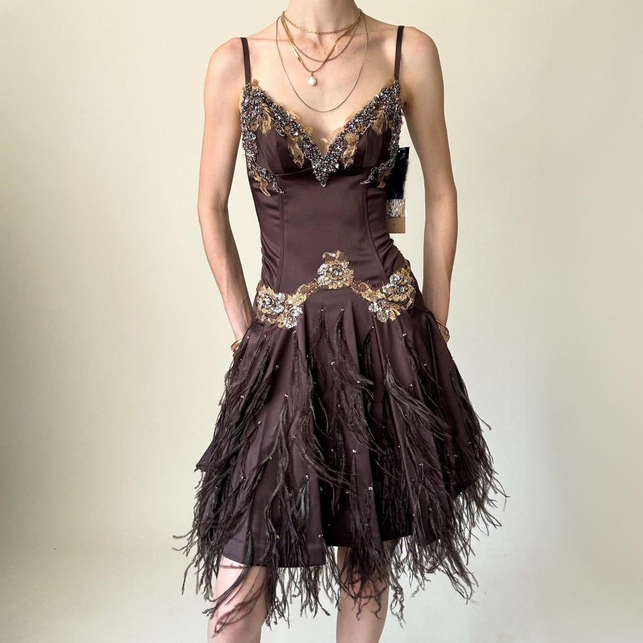 Brown Beaded Floral Short Satin Homecoming Dress Birthday Party Dress gh5085