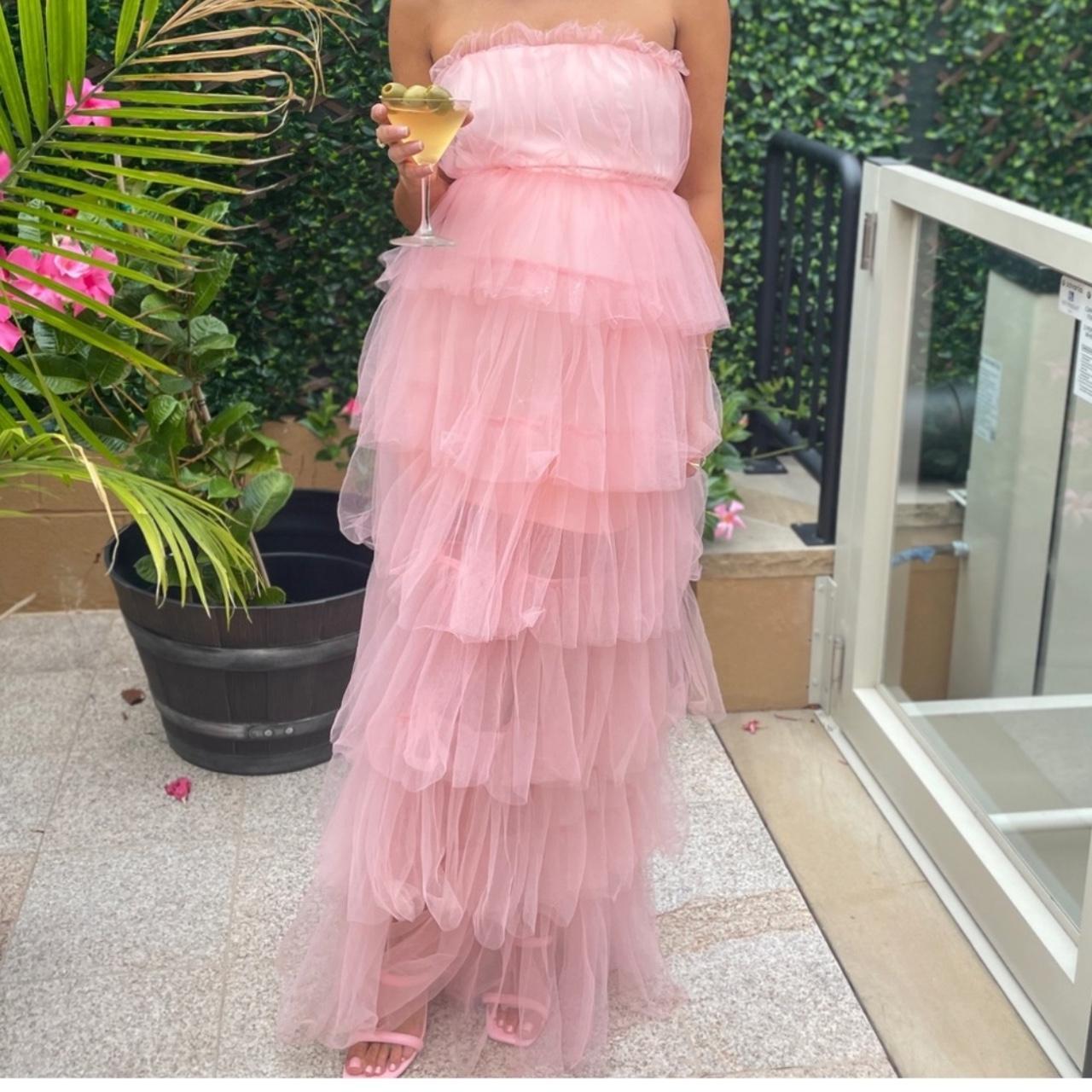Pink fashion sweet A-line strapless long elegant layered tulle ball gown evening dress party dress gh2818