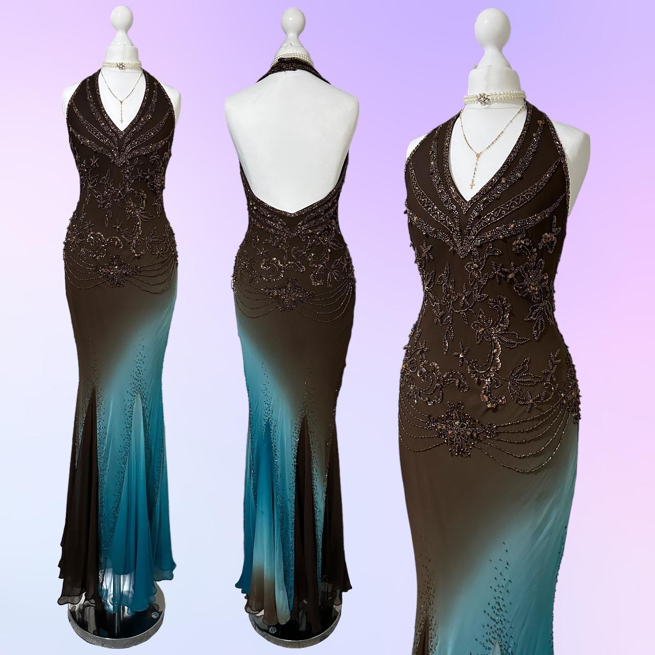 Mint Chocolate Prom Dress Brown Blue Gradient Gorgeous Lightweight Exquisite Beading Spaghetti Strap Long Chiffon Evening Gown Party Dress gh3338