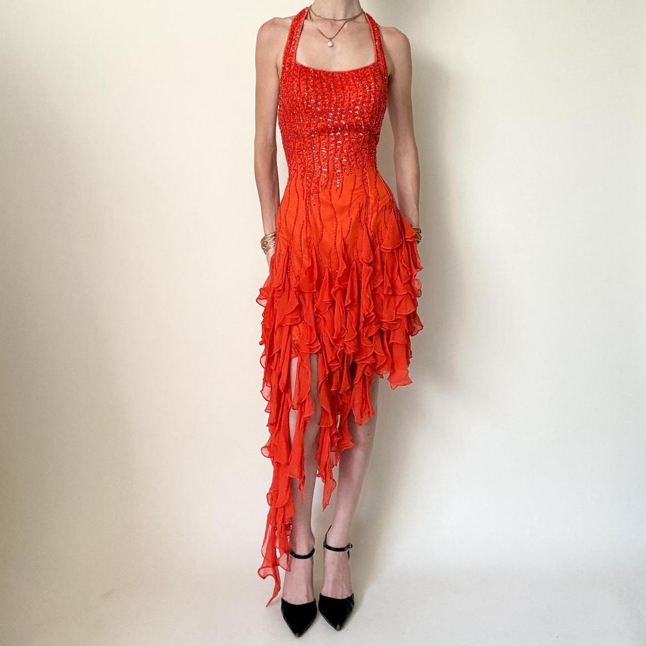 Orange Sequin Beaded Ruffle Chiffon Short/Mid-Length Homecoming Dress Dance Dress Party Dress gh5084