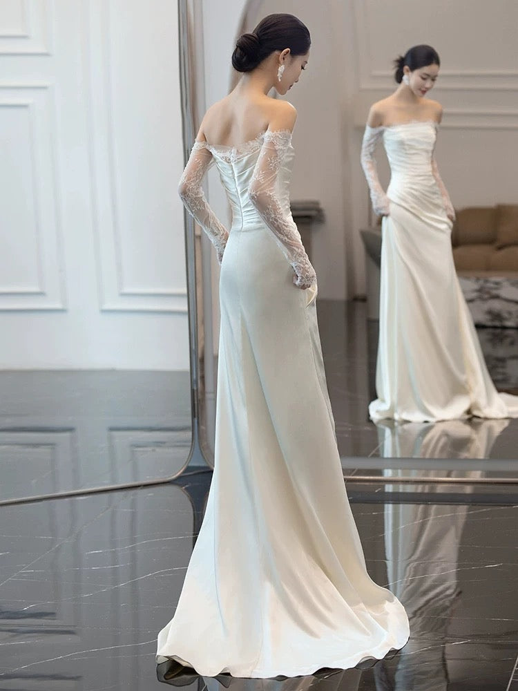 Vintage Mermaid Strapless Long Sleeves White Wedding Dresses P1062