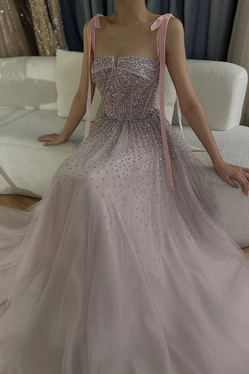 Burgundy Prom Dresses A line Straps Tulle Evening Dresses P1081