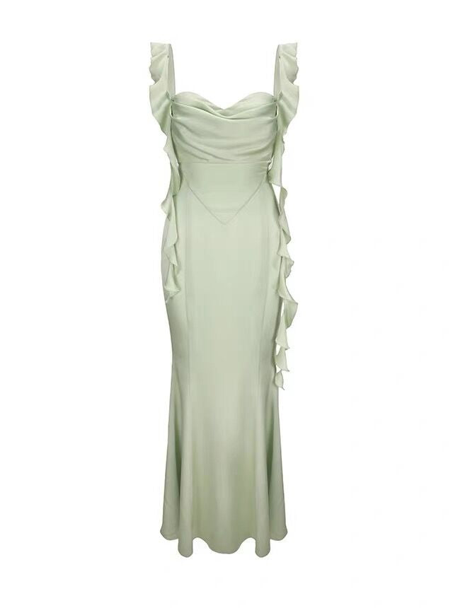 Sheath Spaghetti Straps Long Prom Dresses Mint Green Backless Prom Dress P1099