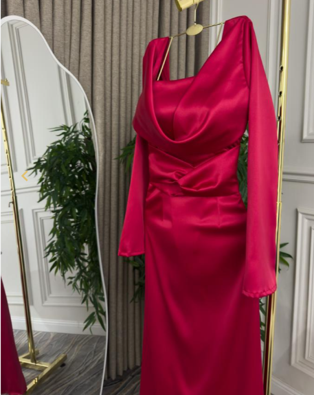 Sexy Mermaid Long Sleeves Red Prom Dresses P1206