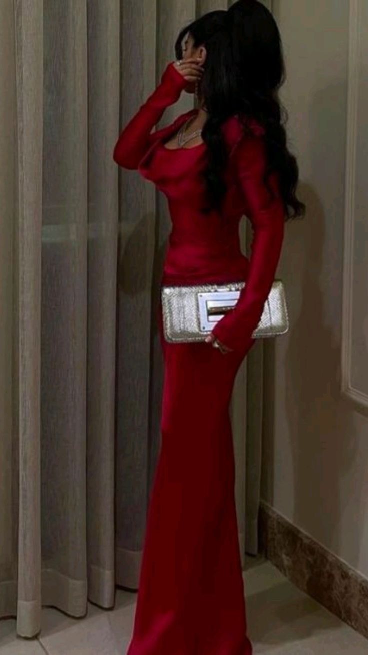 Sexy Mermaid Long Sleeves Red Prom Dresses P1206