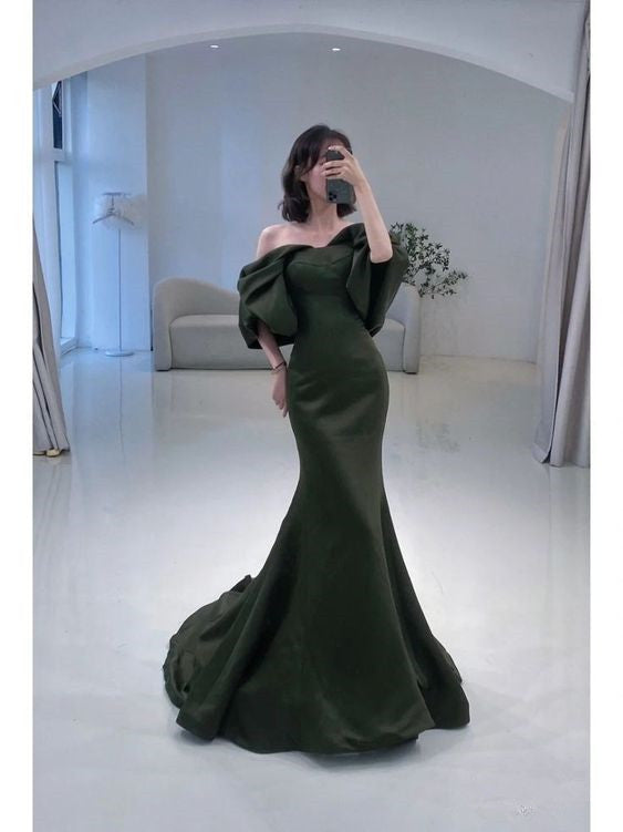 Mermaid Off The Shoulder Dark Green Long Prom Dress P1268