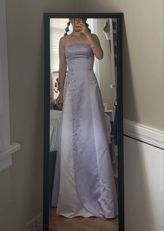 Vintage A line Strapless Lilac Long Prom Dress P1435