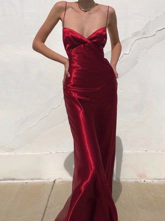 Vintage Mermaid Spaghetti Straps Red Long Prom Dress P1444