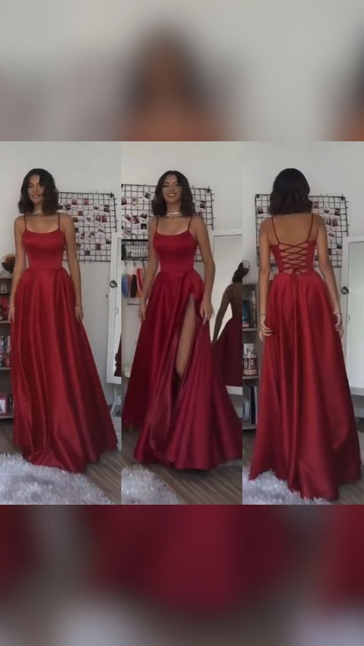 Vintage A Line Straps Floor Length Red Prom Dresses P1484