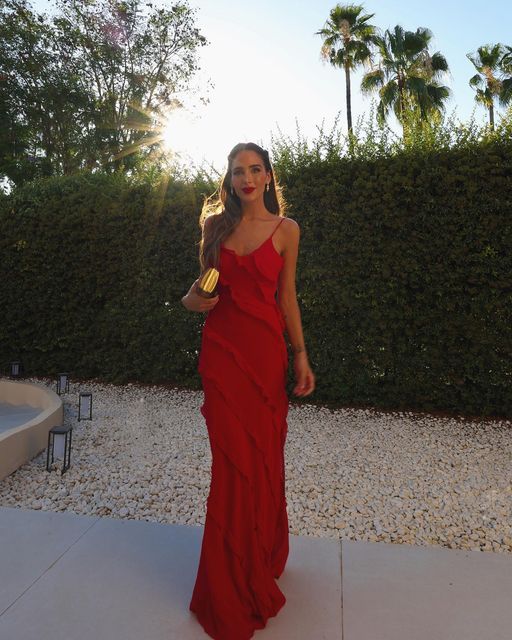 Sexy Sheath Straps Red Long Chiffon Prom Dress P1683