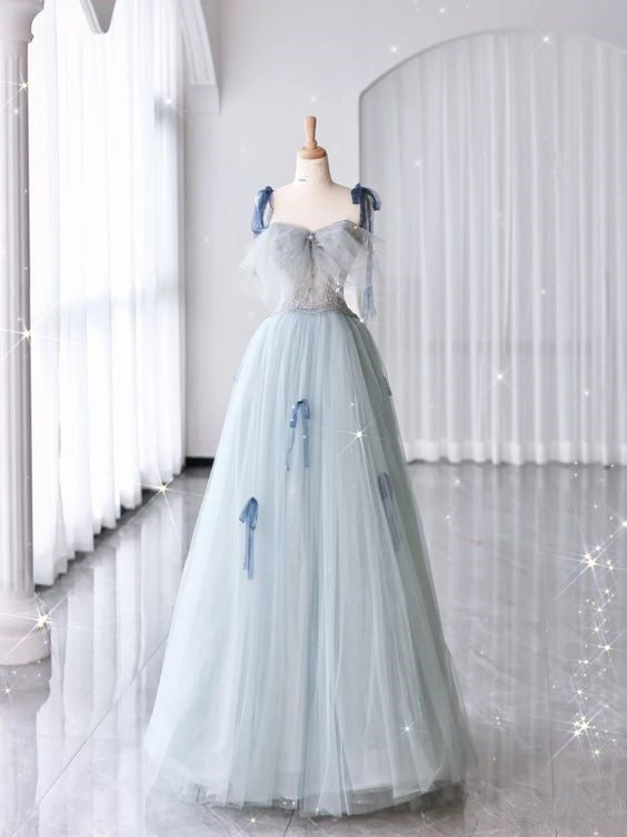 Fairy A line Straps Tulle Long Mint Green Prom Dress P1744