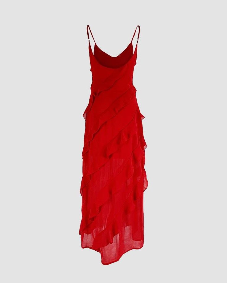 Sexy Sheath Straps Red Long Chiffon Slit Prom Dress P1747
