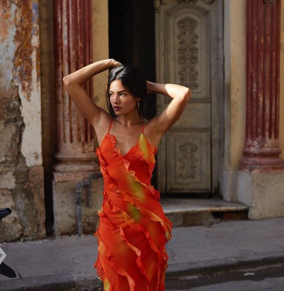 Sexy Sheath Straps Chiffon Long Tiered Prom Dress P1751