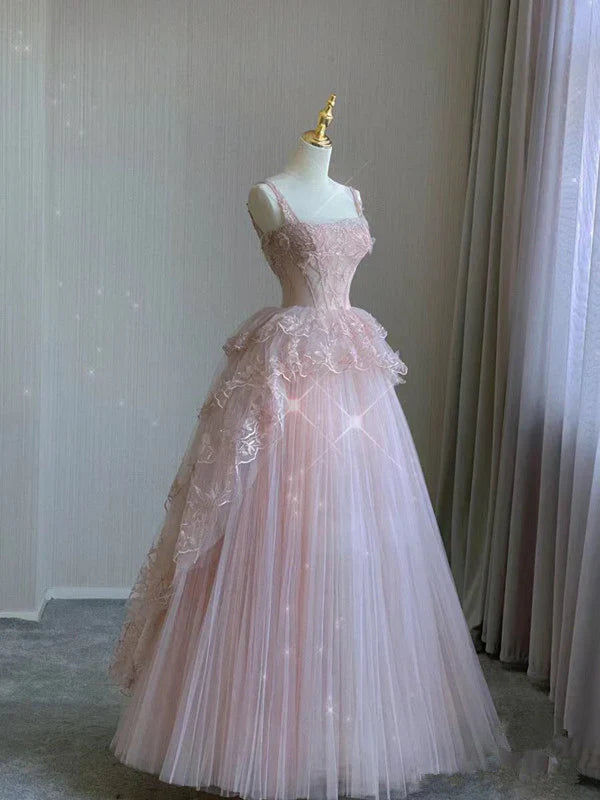 Pink Exquisite Beading Long Tulle Ball Gown Evening Dress Party Dress gh4896