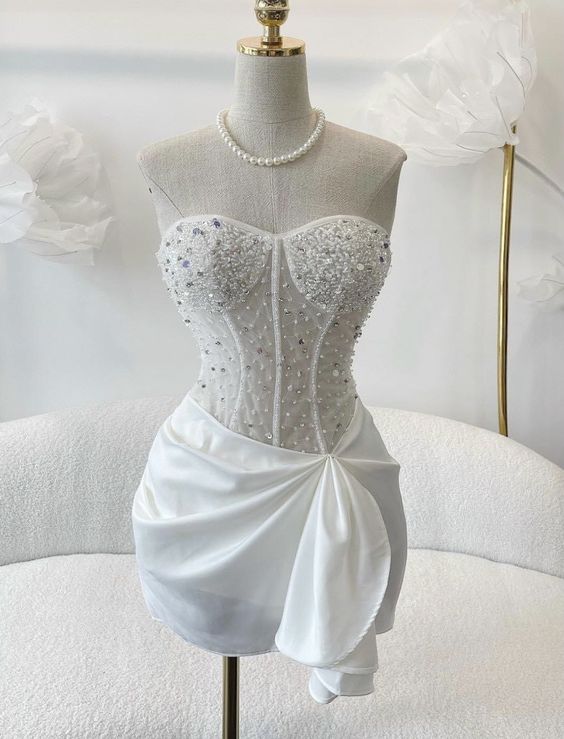 Simple Sheath Strapless White Homecoming Dresses 16th Birthday Outfits P1833