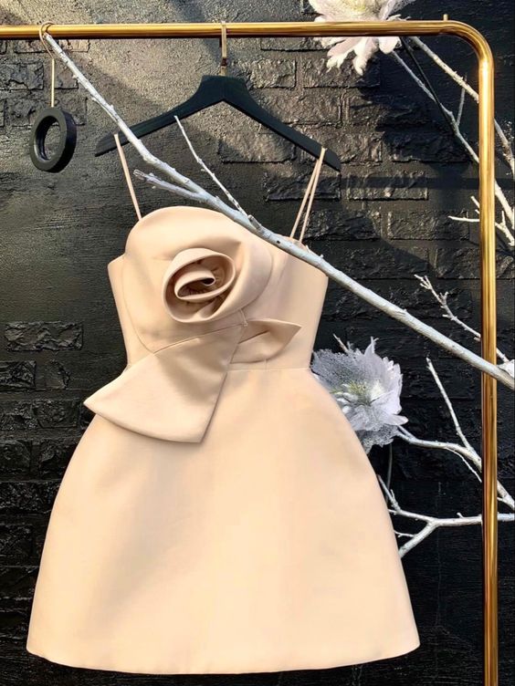 Simple A Line Straps Champagne Homecoming Dress 16th Birthday Outfits P1837