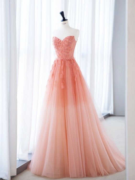 Fairy A Line Strapless Ombre Pink Tulle Prom Dresses For Teens P1934
