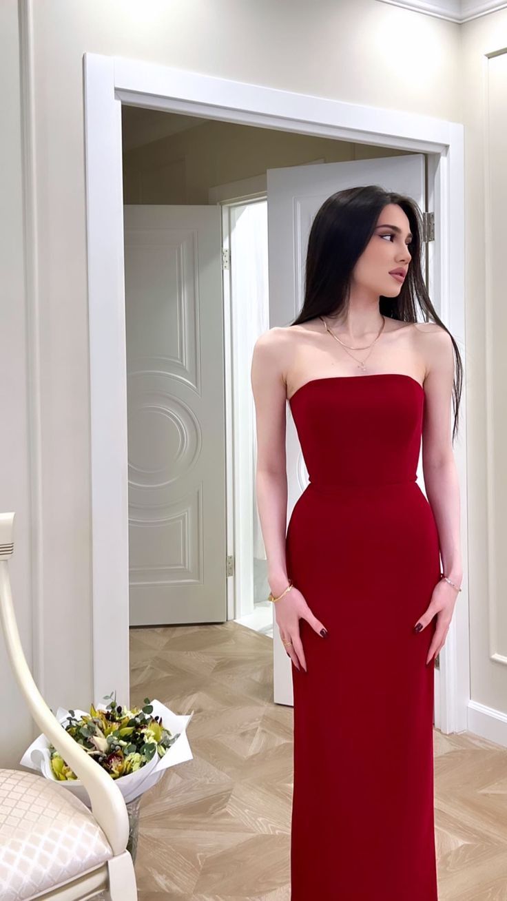 Sexy Mermaid Strapless Red Prom Dresses 22th Birthday Outfit P2020