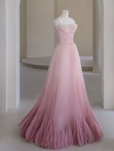 Princess A Line Pink Tulle Prom Dresses Long Evening Dress P2028