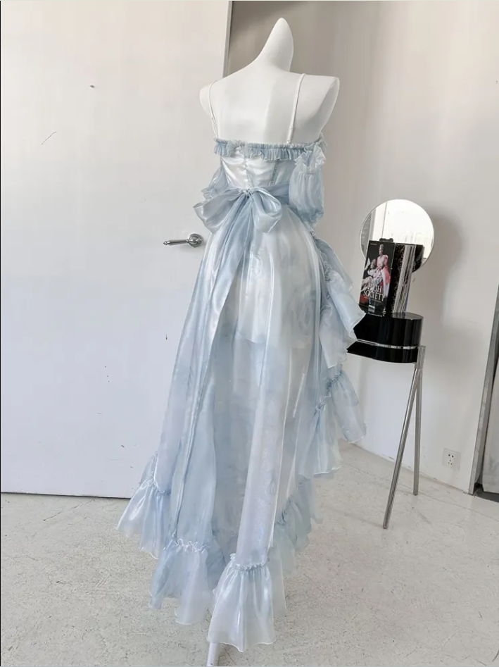 Sexy High Low Straps Blue Prom Dresses 21th Birthday Outfit P2078