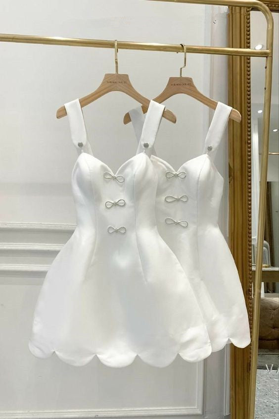 cute a line white straps homecoming dress 16th birthday outfits P2095