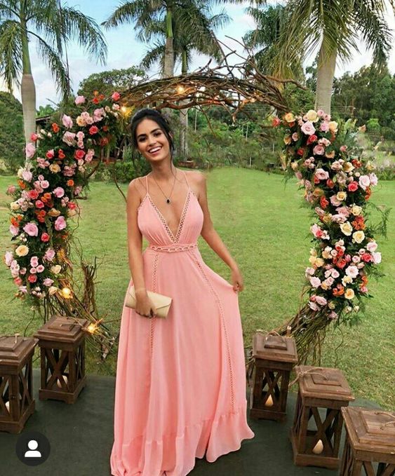 Sexy A Line Chiffon Pink Prom Dresses 21th Birthday Outfit P2103