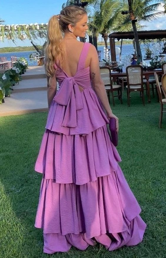 Elegant A line Long Tiered Lilac Prom Dress 22th Birthday Outfits P2124