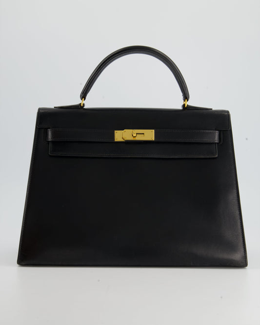 Hermès Vintage Kelly Bag 32cm Sellier in Black Box Calf Leather with Gold Hardware