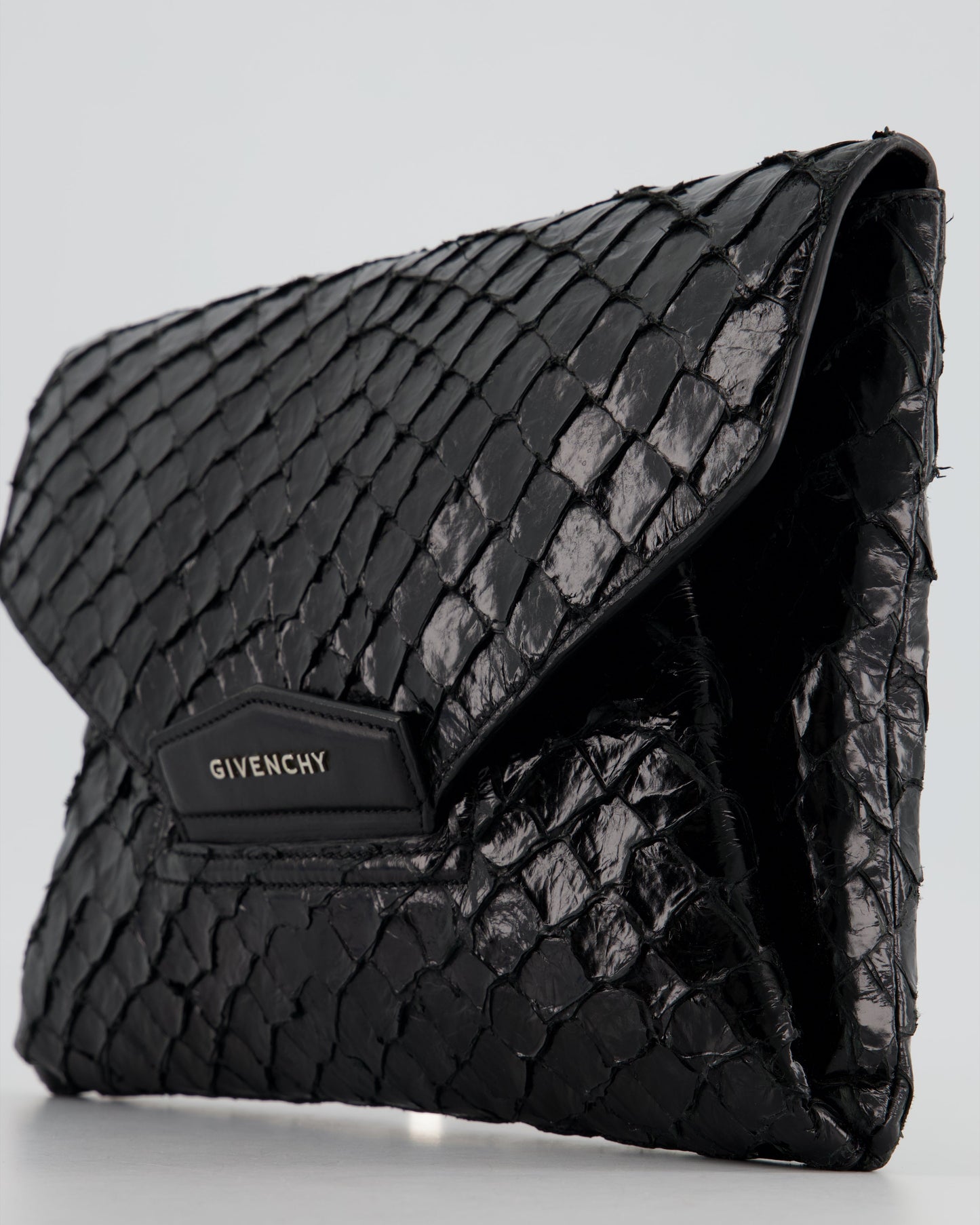 Givenchy Black Pirarucu Antigona Envelope Clutch Bag
