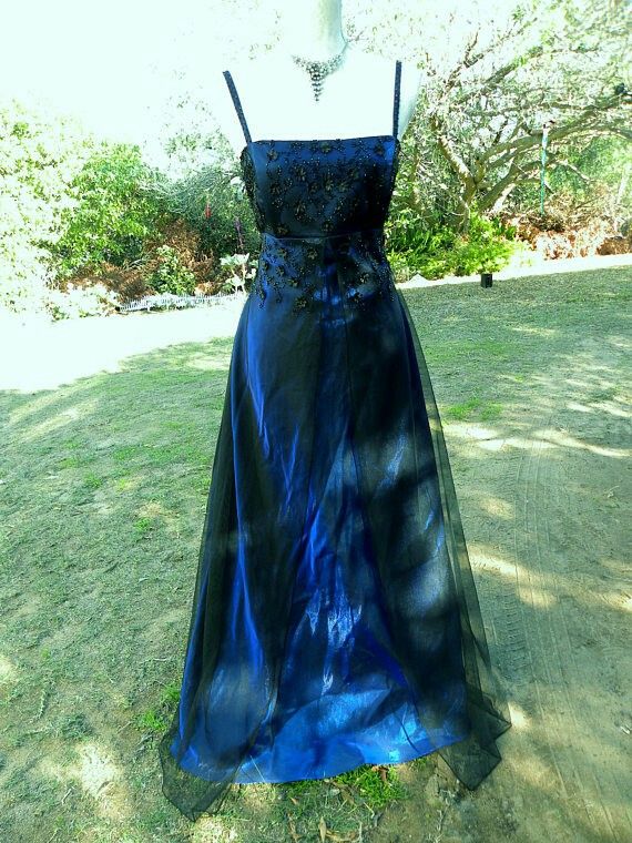 Chic A Line Spaghetti Straps Navy Blue Tulle Evening Dress Long Prom Dresses P2370