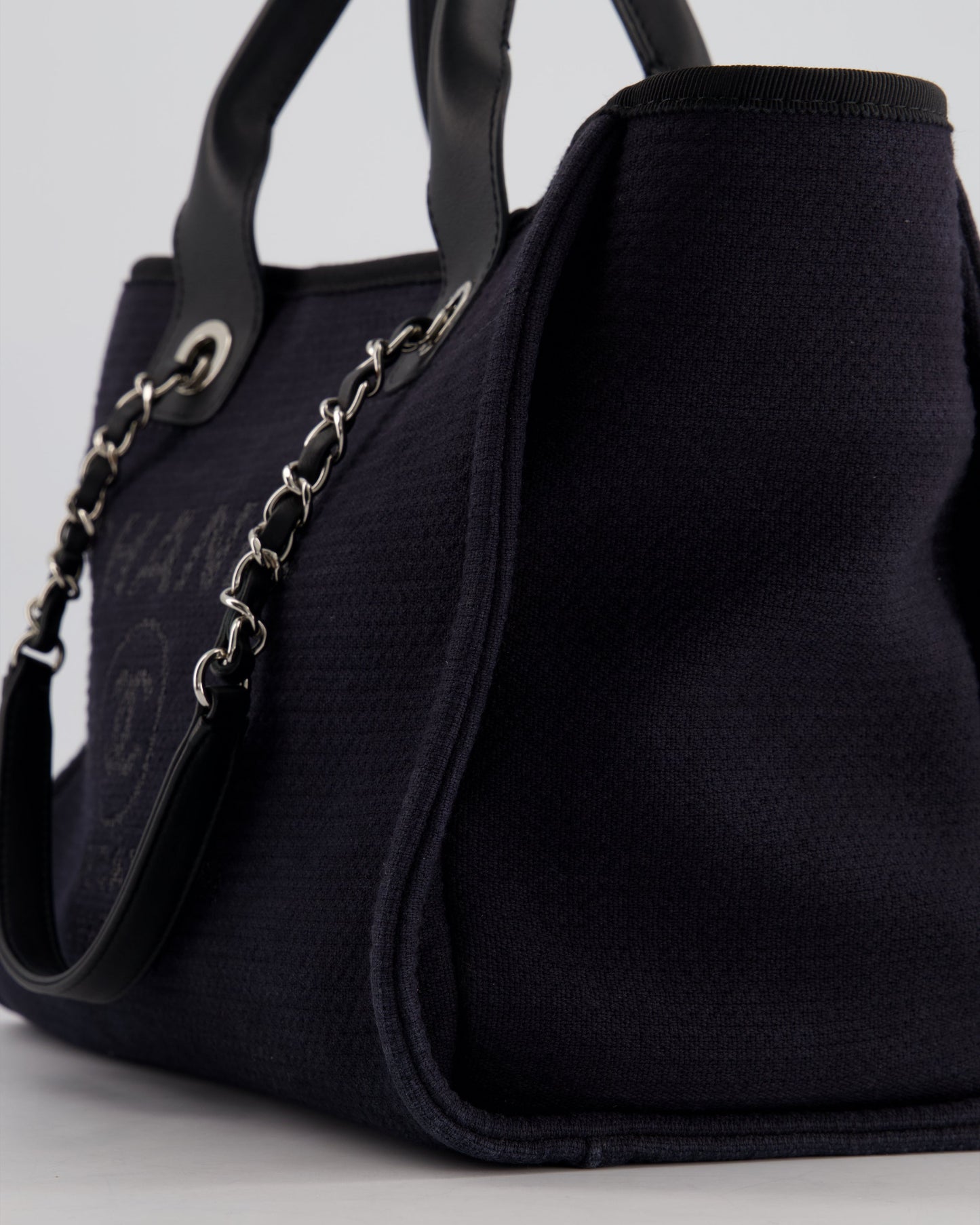 Chanel Navy & Black Small Deauville Tote Bag with Silver Hardware
