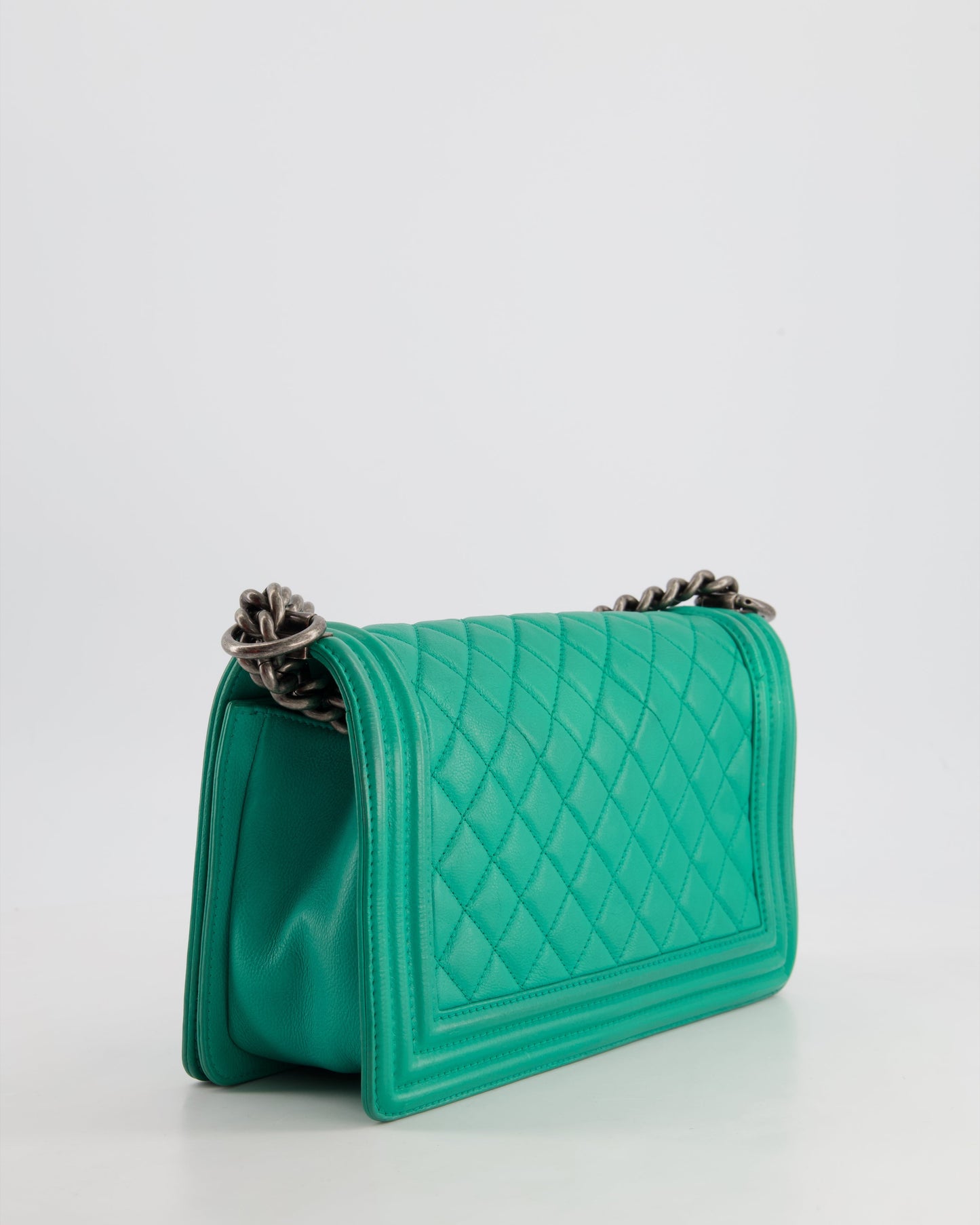 *HOT* Chanel Mint Green Medium Boy Bag in Calfskin Leather with Ruthenium Hardware