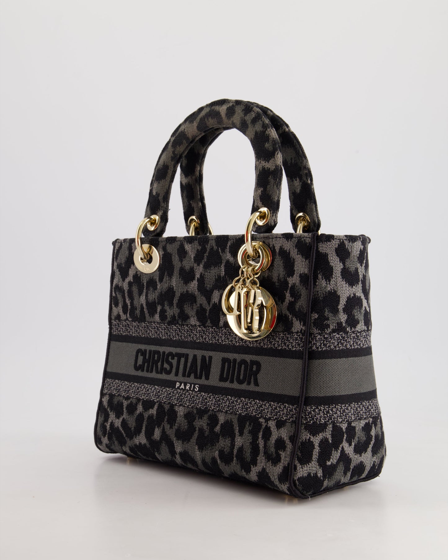 Christian Dior Medium Lady D-Lite in Grey & Black Mizza Embroidery with Champagne Gold Hardware RRP £3700