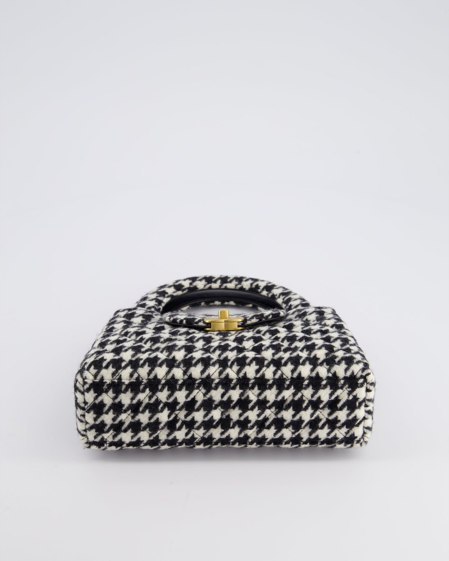 *HOT* Chanel Small Kelly Shopping Bag in Black & White Wool Houndstooth with Brushed Antique Gold Hardware