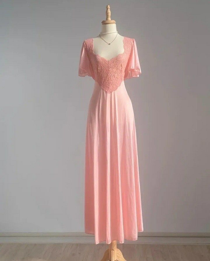 Retro Pink Long Bridesmaid Dress Lace Prom Dresses P2413