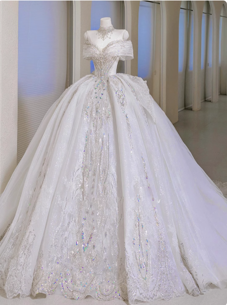 Princess French one-shoulder light luxury niche high-end high-quality texture floor-length wedding dress P2484