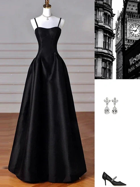 Black/Red/Navy Elegant Simple Fashion A-Line Satin Long Ball Gown Evening Dress Party Dress Prom Dress gh3573